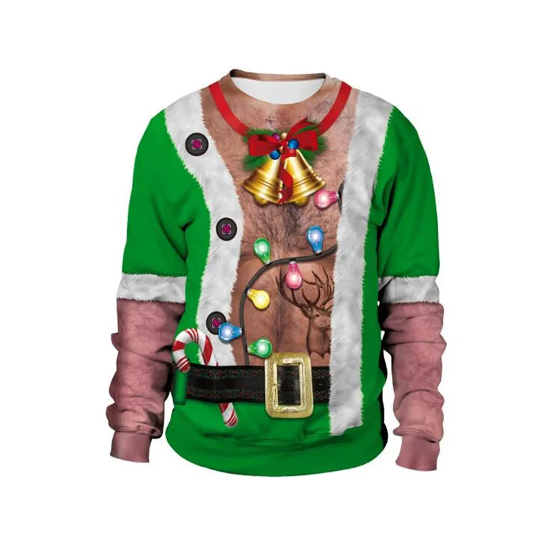 

3D Funny Chest Hair Holidays Ugly Christmas Sweaters Jumpers Tops Men Women Christmas Sweatshirt Couple Pullover Xmas Clothing