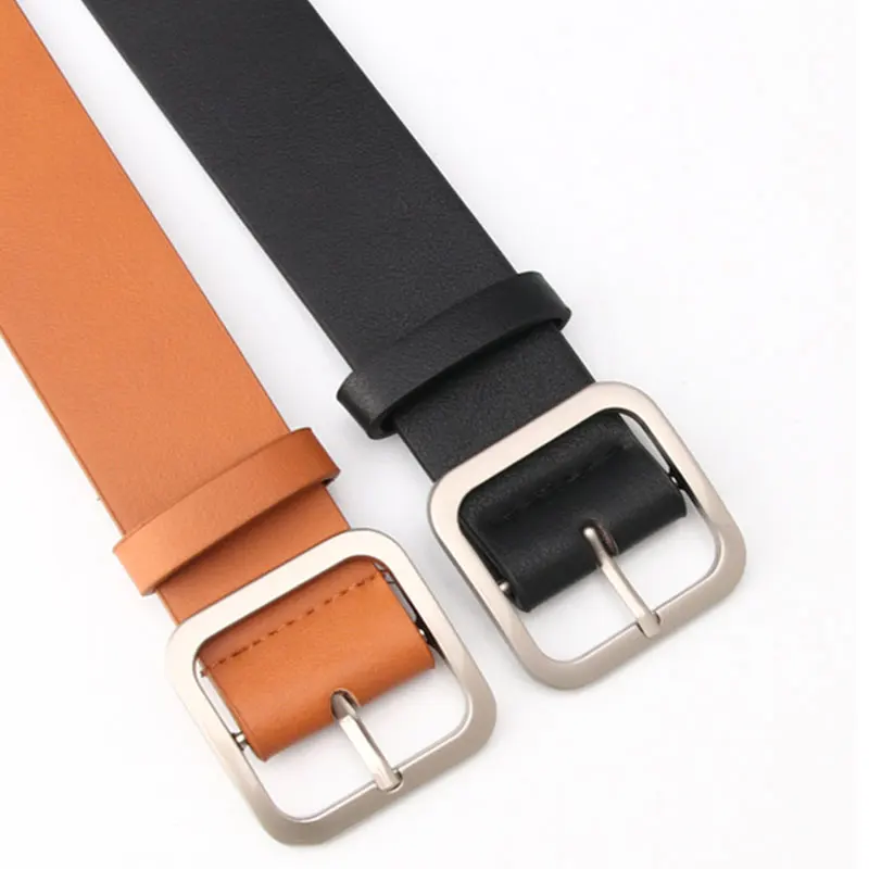 

2021 PU Leather Belt For Women Square Buckle Pin Buckle Jeans Black Belt Chic Luxury Brand Ladies Vintage Strap Female Waistband