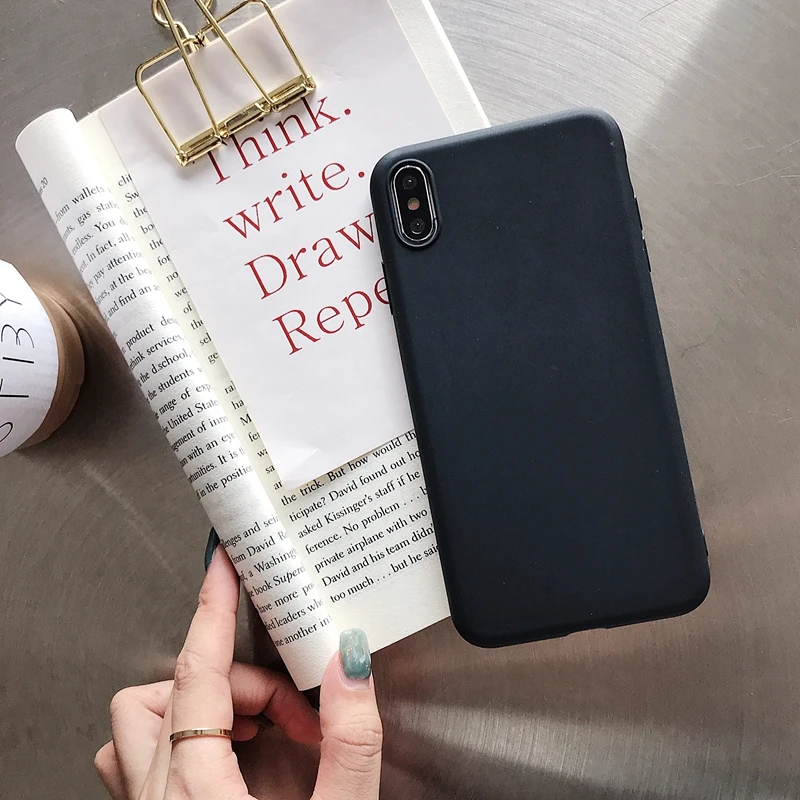 Ударопрочный силиконовый чехол из ТПУ для Apple iPhone 7 Plus 8 6 6s X XS Max XR 5 5S SE, задняя крышка 7 Plus 8, роскошные мягкие матовые цветные чехлы - Цвет: Черный