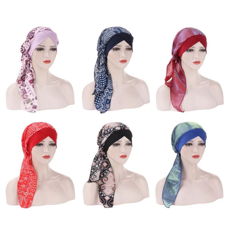 

Шапка-тюрбан женская с цветочным принтом, мусульманский модный хиджаб с принтом рака, обтекающий шарф против выпадения волос, предваритель...