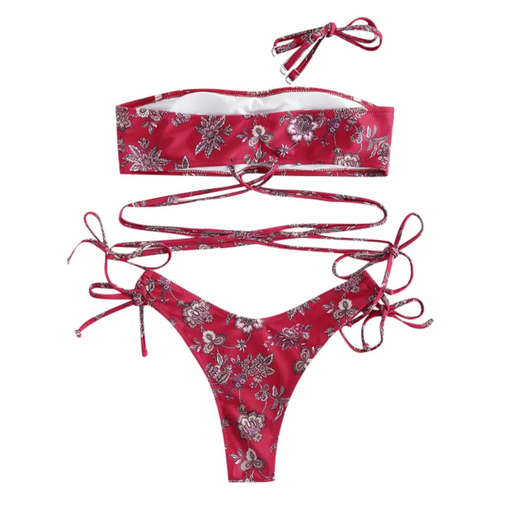 

Sexy Floral Printed Bathing Suit Female Push Up Bikini High Waisted Swimsuit Bandage Bandeau Swimwear Women 2021 Biquini S-L