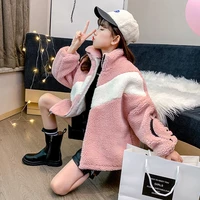 2021 new spring winter girl collar letter coat jackets warm clothing kids teenage children tops plus cashmere pink black sweater
