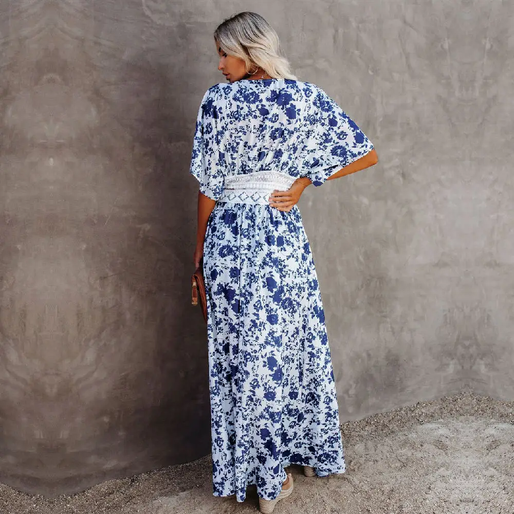 Длинная блузка с принтом в стиле бохо 2021 элегантное пляжное платье-кимоно