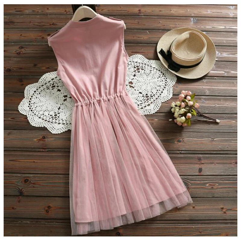 

summer office dress Sexy sleeveless button women dress High waist loose long dresses ladies PP-160