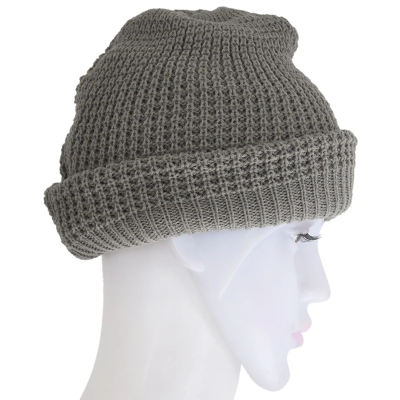 Мужская Вязаная Шапка-бини с напуском серого цвета для лета и зимы | Аксессуары