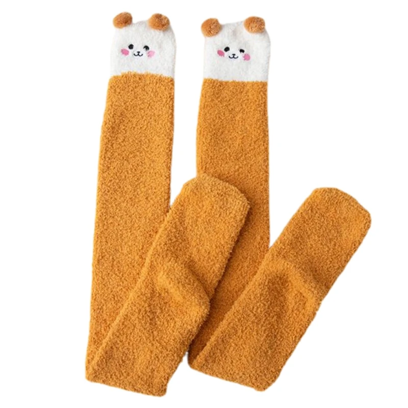 Женские пушистые чулки до бедра с мультяшным рисунком длинные зимние теплые выше