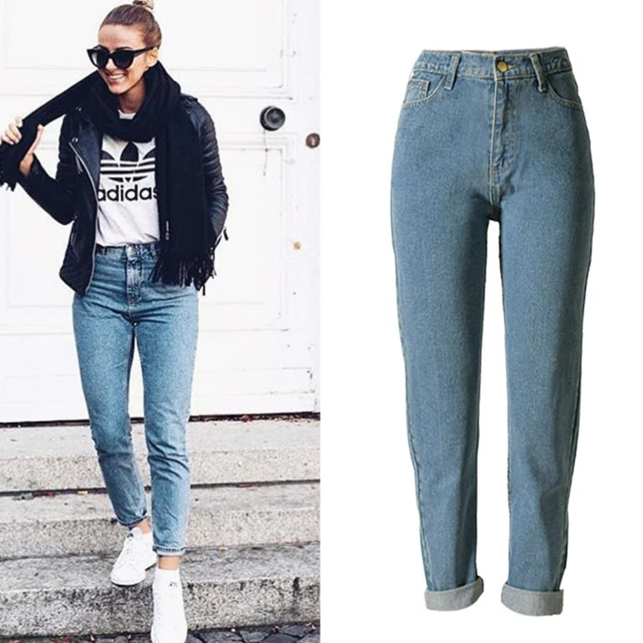 Новые осенние модные джинсы с высокой талией женские Джинсы бойфренда Стиль повседневные джинсовые штаны