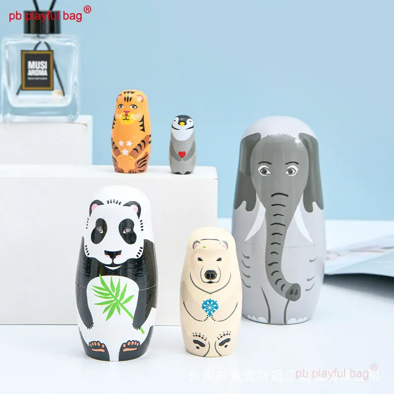 

PB Playful Bag Five layer cartoon animal elephant Russian dolls wooden craft gifts home decoration Children's Toys HG189