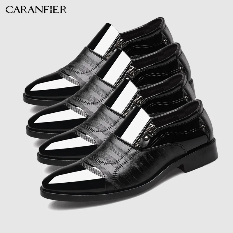 2Pair Black CARANFIER/2 пары итальянских черных официальных туфель; мужские лоферы; свадебные модельные туфли; Туфли-оксфорды из лакированной кожи; мужские кожаные туфли - Цвет: 2Pair Black