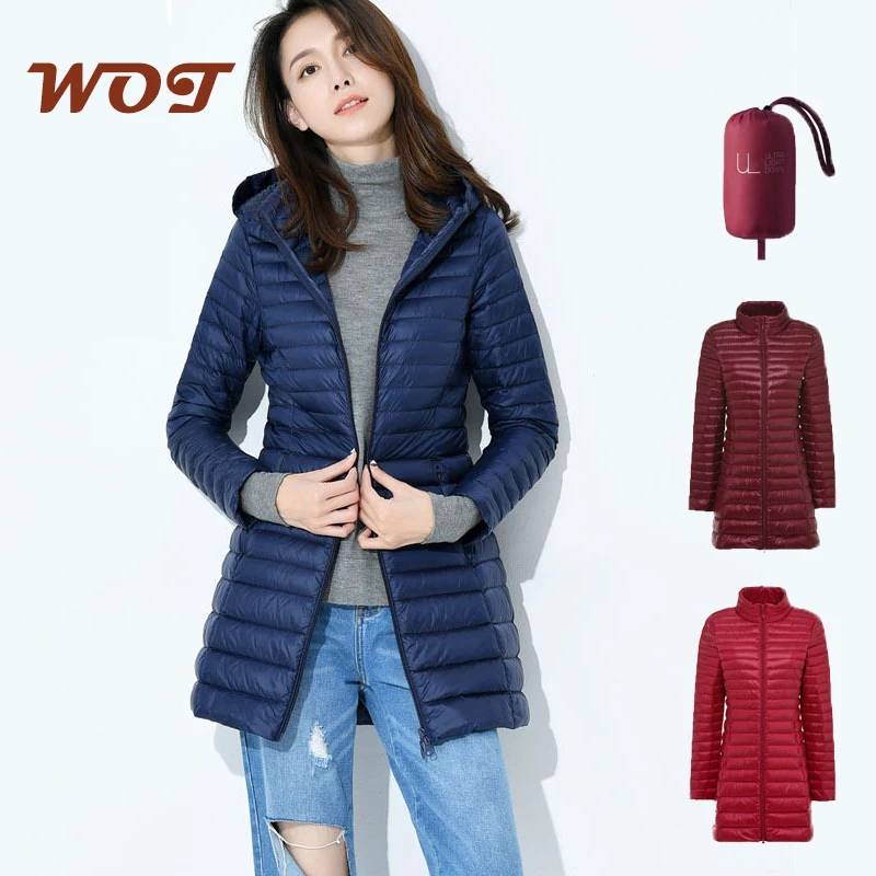 

2021 new mid-length and lightweight women's hooded down jacket thickened warm plus size slim jacket