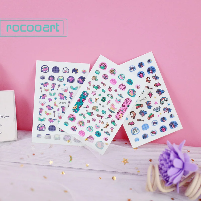 Rocooart beauty, мультипликационный рисунок, детские наклейки для ногтей, клей, сделай сам, искусство для ногтей, тату, временно, наклейки для ногтей, Декор