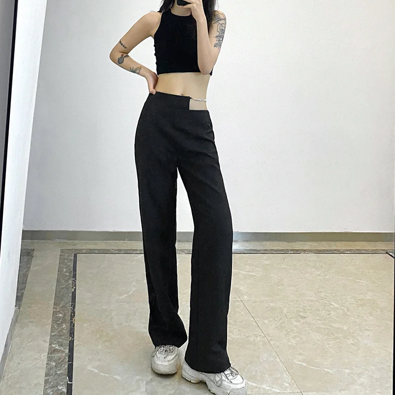 

Design sense drill strip decoration waist straight casual pants women 2021 summer new women's wear