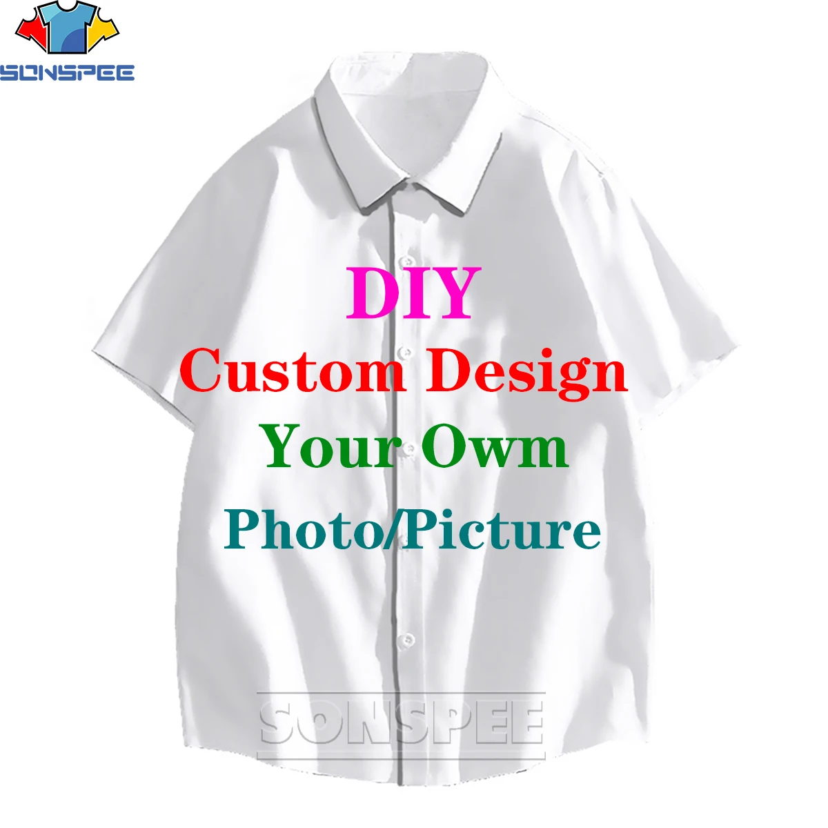 

SONSPEE 3D Print Custom Shirt Hawaiian Tops Fashion Casual Fun Short Sleeve Buttons DIY Men's Women Summer Clothing New Unisex