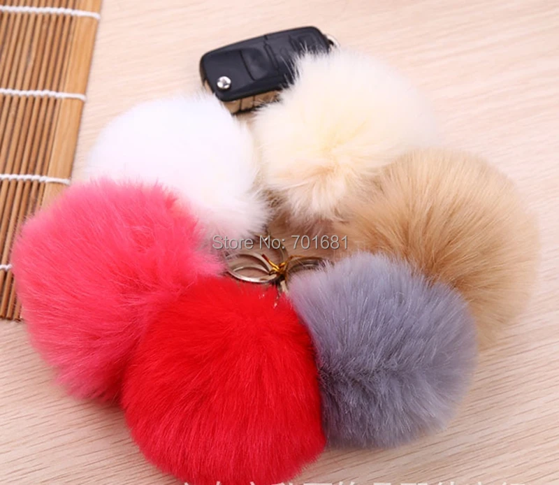 

EPACK free 100pcs mixed 13 colors 10CM Faux fake copy Rabbit fur ball plush key chain car key ring Bag Pendant car keychain