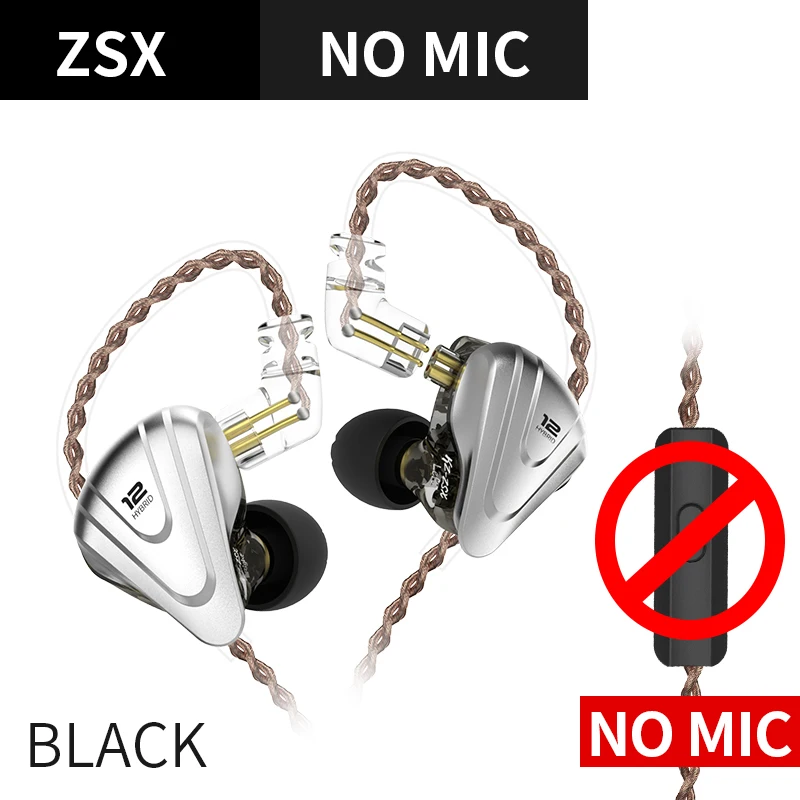 black no mic Новинка KZ ZSX Терминатор 5BA 1DD гибридные наушники-вкладыши HIFI металлическая гарнитура Музыка Спорт ZS10 PRO AS12 AS16 ZSN PRO C12 A10 V90 DMG - Цвет: black no mic
