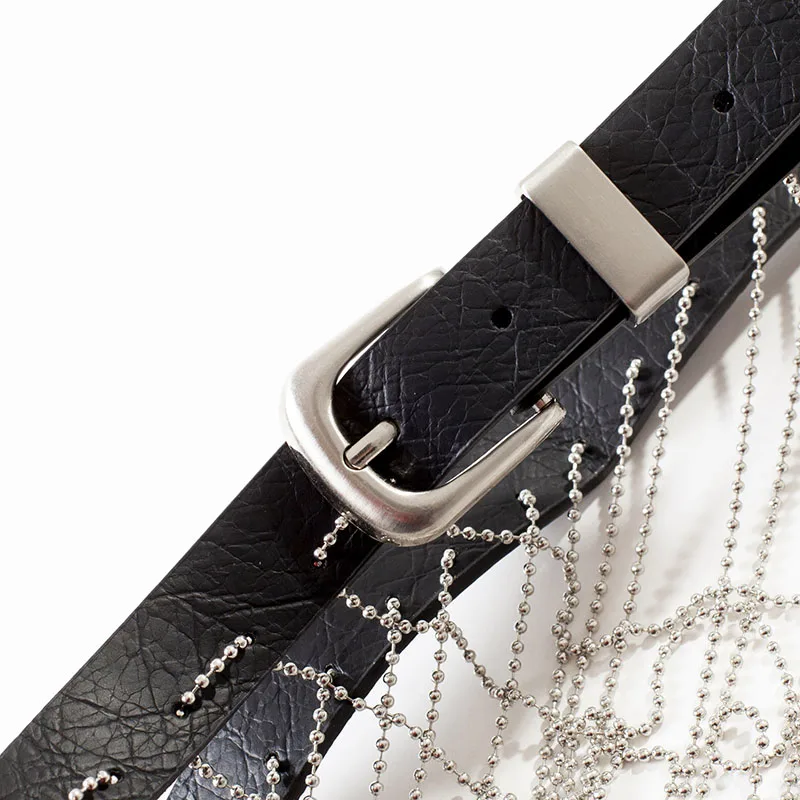 

Usexy Leather Women Harenss Fashion Stainless steel Beads Long Tassel Waist Chain Belt Long Fringed Dress Decor Punk Accessories