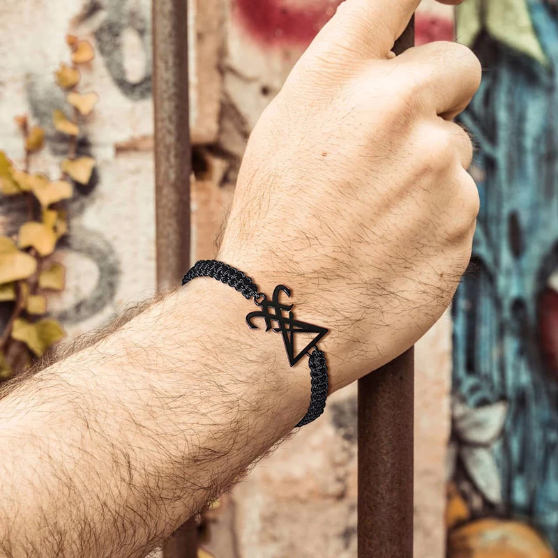 Регулируемый Черный плетеный браслет унисекс из нержавеющей стали с крестом
