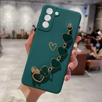 luxury heart shaped square liquid silicone phone case for samsung galaxy s21 s20 plus note 20 a52 a72 ultra thin bracelet cover