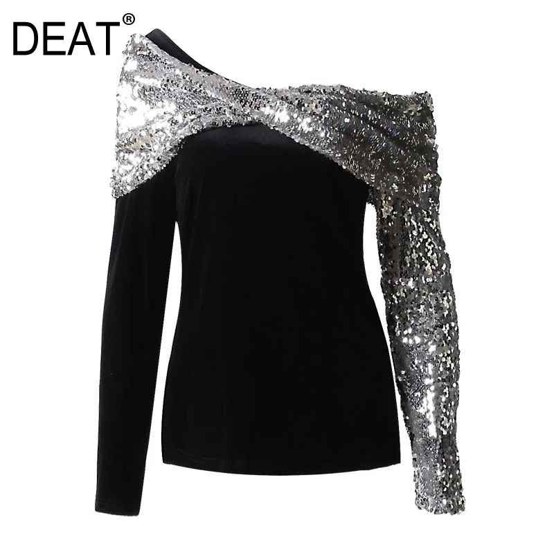 DEAT модная новинка сексуальная женская рубашка без бретелек на плечах Осень зима