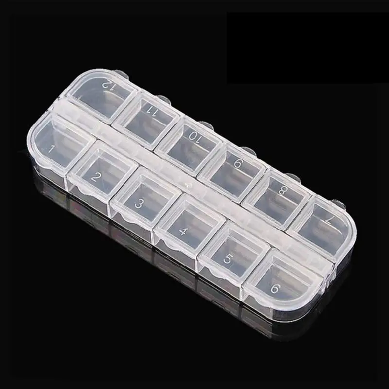 10/12 Slots Plastic Transparent Empty Storage Box Nail Art Rhinestones Jewelry Glitter Beads Container Organizer Holder | Красота и