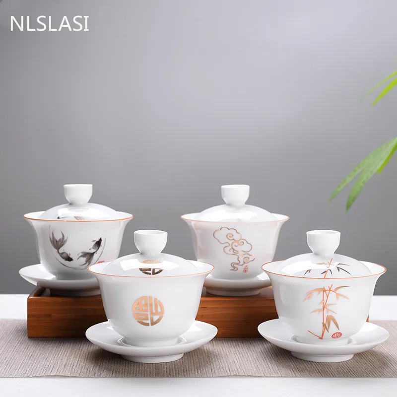 NLSLASI китайская белая фарфоровая чайная чаша с крышкой из Пномпеня керамический