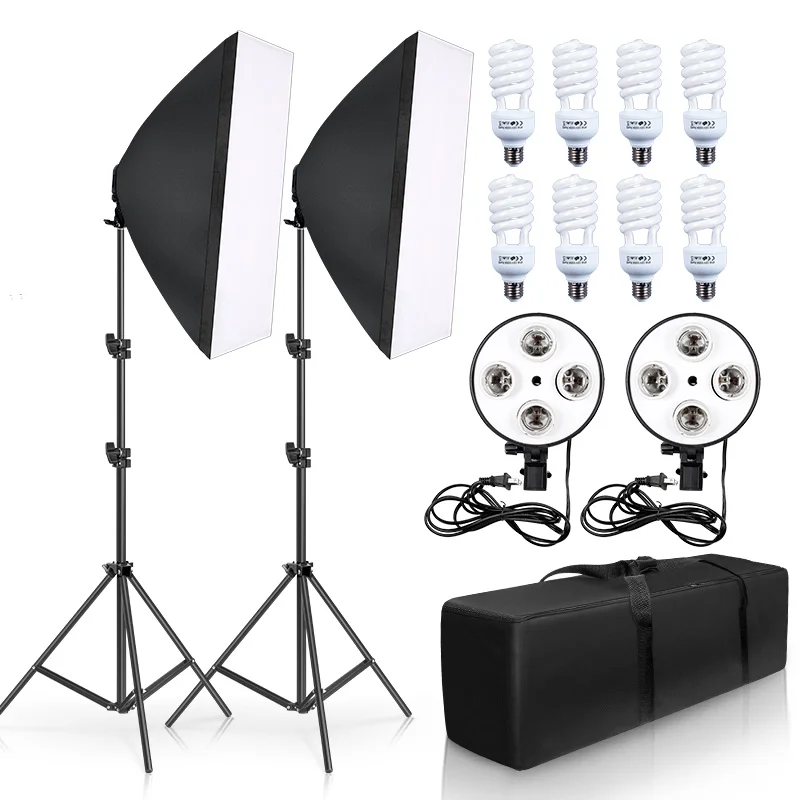 50cm*70cm Softbox Photography Lighting Kit Continuous Lighting Kit with 2M Light Stand, Studio Lighting Kit with 8pcs 45w Bulbs