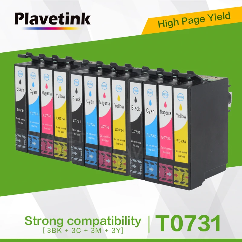 Plavetink 12 шт. T0731 T0731N картридж с чернилами 73 73N для Epson XL Stylus T13 TX102 TX103 TX121 C79 C90 C92