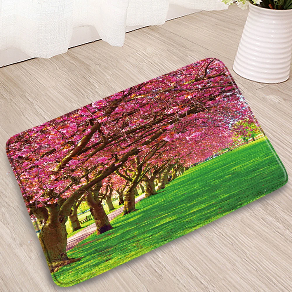 

European Style Print Bathroom Mats Window Tree Flowers Wall Doorway Kitchen Corridor Flannel Absorbent Non-Slip Carpets Washable