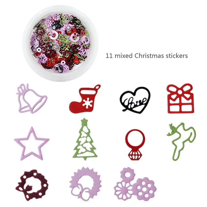 

1Box Christmas SnowFlakes Snowman Tree Gift Elk Nail Art Sequins 3D Manicure DIY Accessories Ultra Thin Ornament Decals