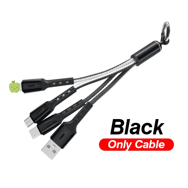 3-in-1-Black-White Мини 3 в 1 USB кабель брелок Портативный короткий Micro usb type C мульти зарядное устройство кабель для Xiaomi huawei iPhone Быстрая зарядка - Цвет: 3-in-1-Black-White