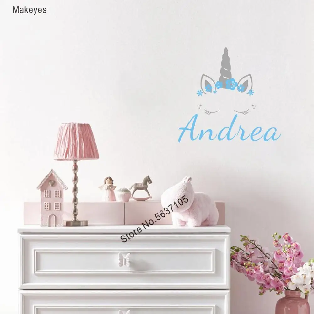 Наклейка на стену Makeyes с именем единорога заказ домашний декор для детской