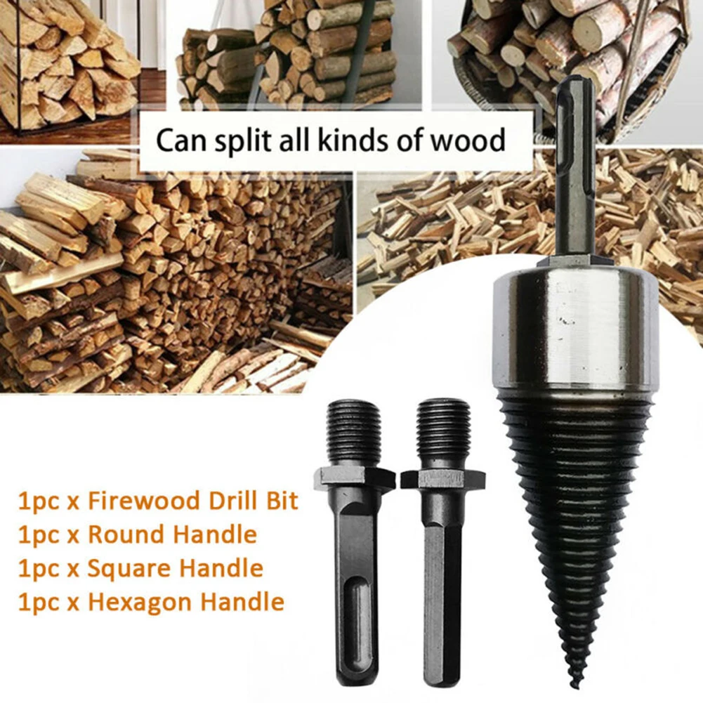 

Splitter Firewood Drill Bit Screw Cone Driver Splitting Wood Carbon Steel 42mm With Handle
