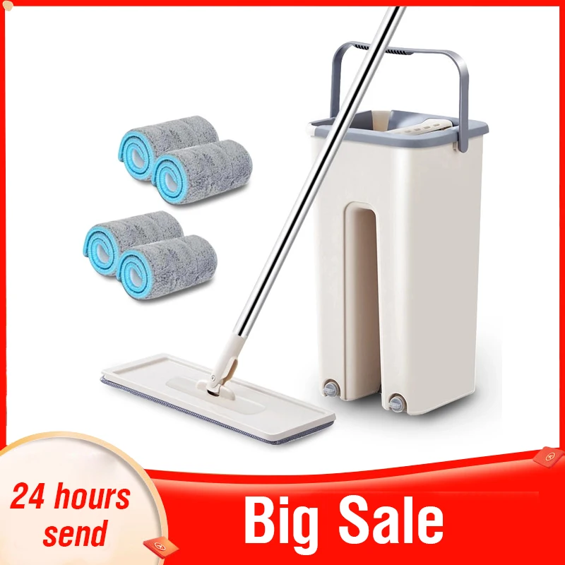 Вращающаяся чудо Швабра из микрофибры Squeeze плоский моп 360 ° вращающиаяся швабра