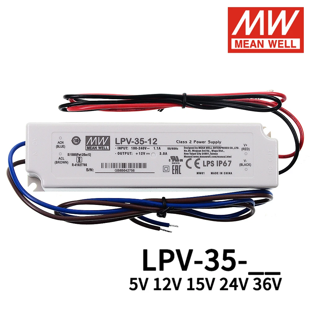 

Бренд Mean Well представляет LPV-35 90-264VAC 36W 5V 12V 15V 24V 36V постоянный Напряжение переключение Питание Водонепроницаемый Meanwell светодиодный драйвер