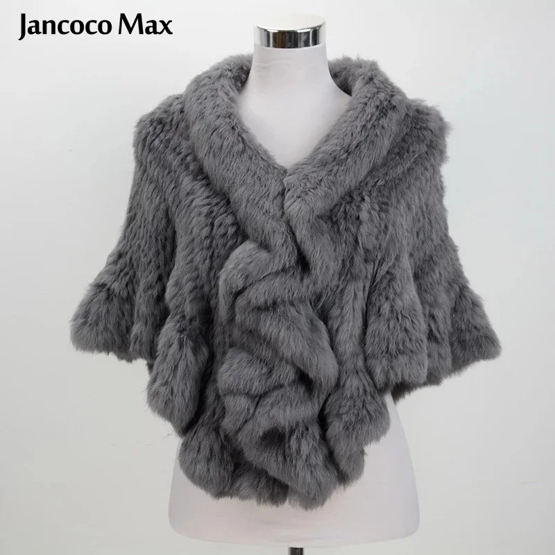 Jancoco Max Новое весеннее пончо из натурального кроличьего меха женские толстые