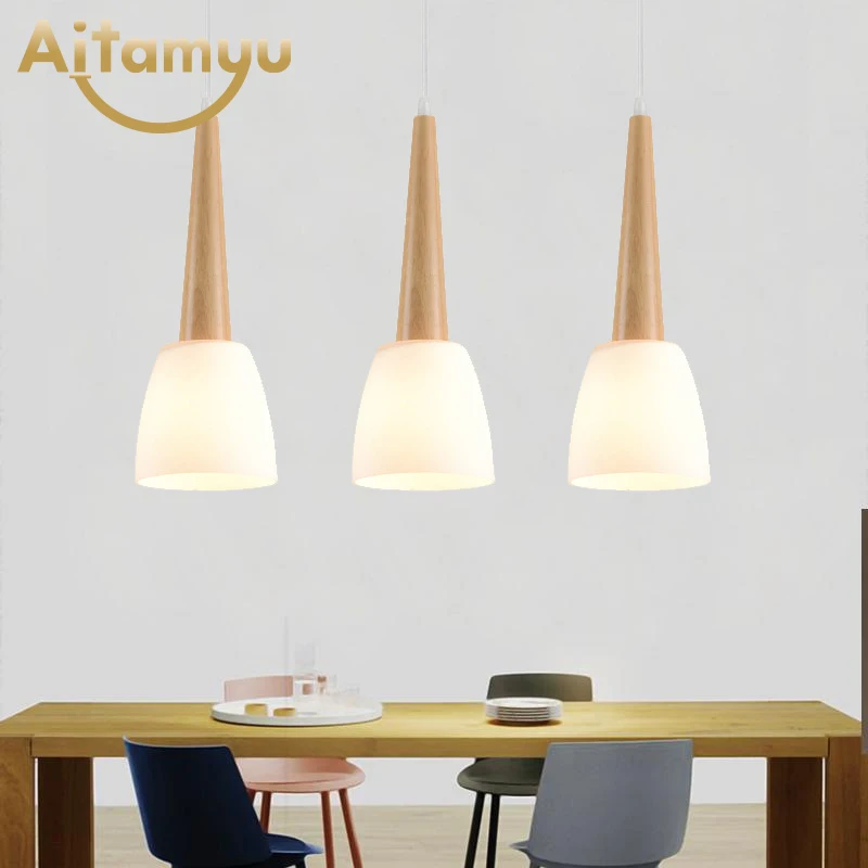 Деревянные подвесные светильники стеклянный абажур декоративная лампа для дома