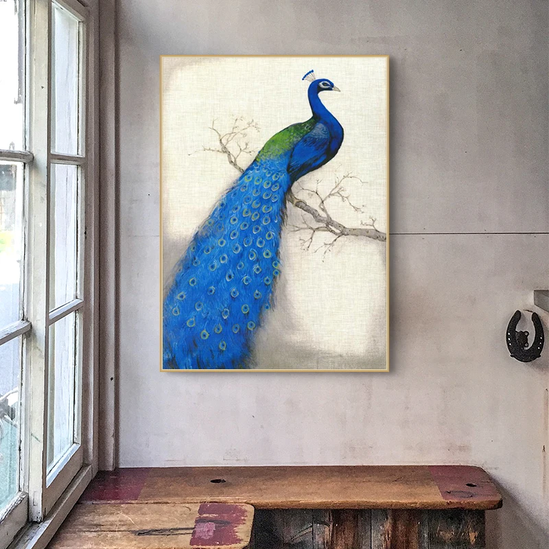 Дикая животная Павлин Ретро картина в скандинавском стиле искусство интерьера