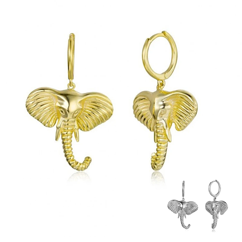 

925 Sterling Silver European and American Lucky Elephant Pendant Hoop Earrings Charming Women Huggies Earrings Fashion Jewelry