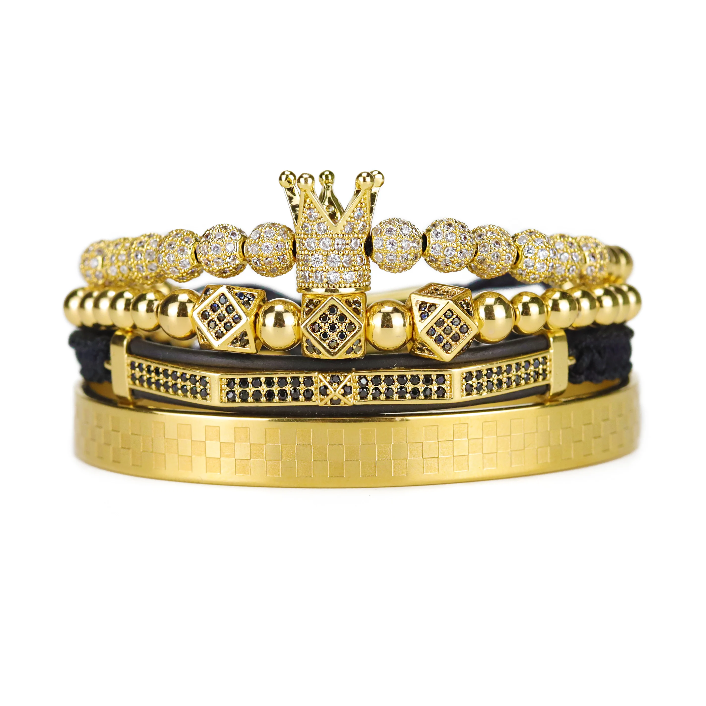 Роскошные бусины короны мужские браслеты из нержавеющей стали с подвесками в