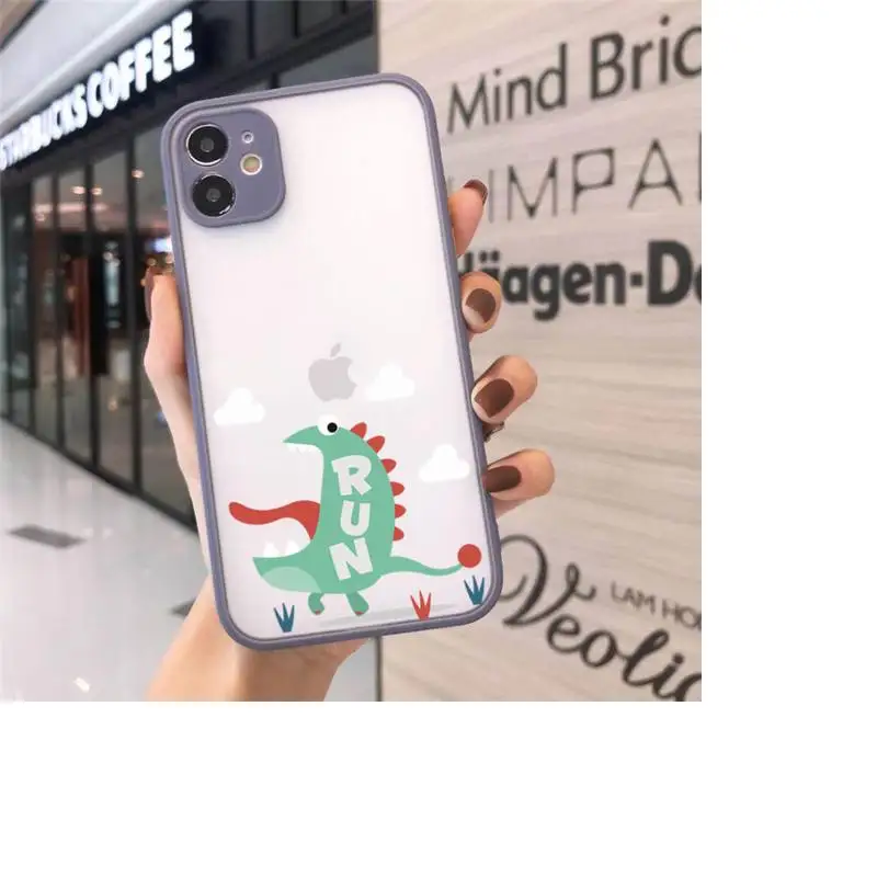 

Phone Case For iPhone 12 11 Mini Pro XR XS Max 7 8 Plus X Creative cute dinosaur Matte transparent Gray Cover