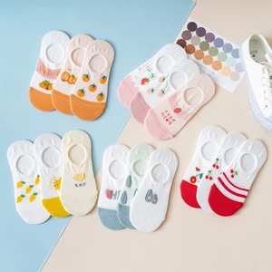 3 пары в партии, женские хлопковые незаметные носки Новые Симпатичные Фрукты Отпечатано Harajuku повседневная с изображением героев мультфильмов, носки клубника вишня, лимон, детские мягкие носки