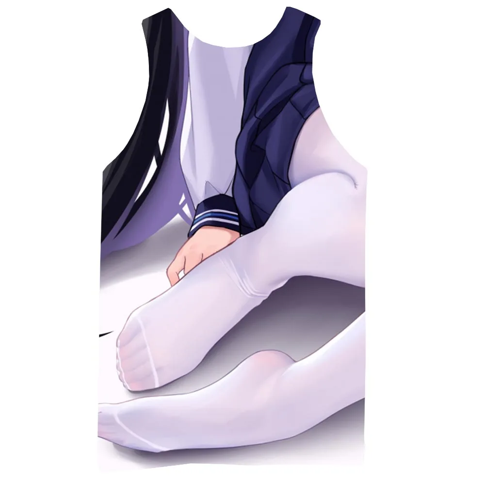 

Men Graphic Tank Top Japanese Anime Girl Feet Sleeveless Sexy Tops Men White Silk Tees