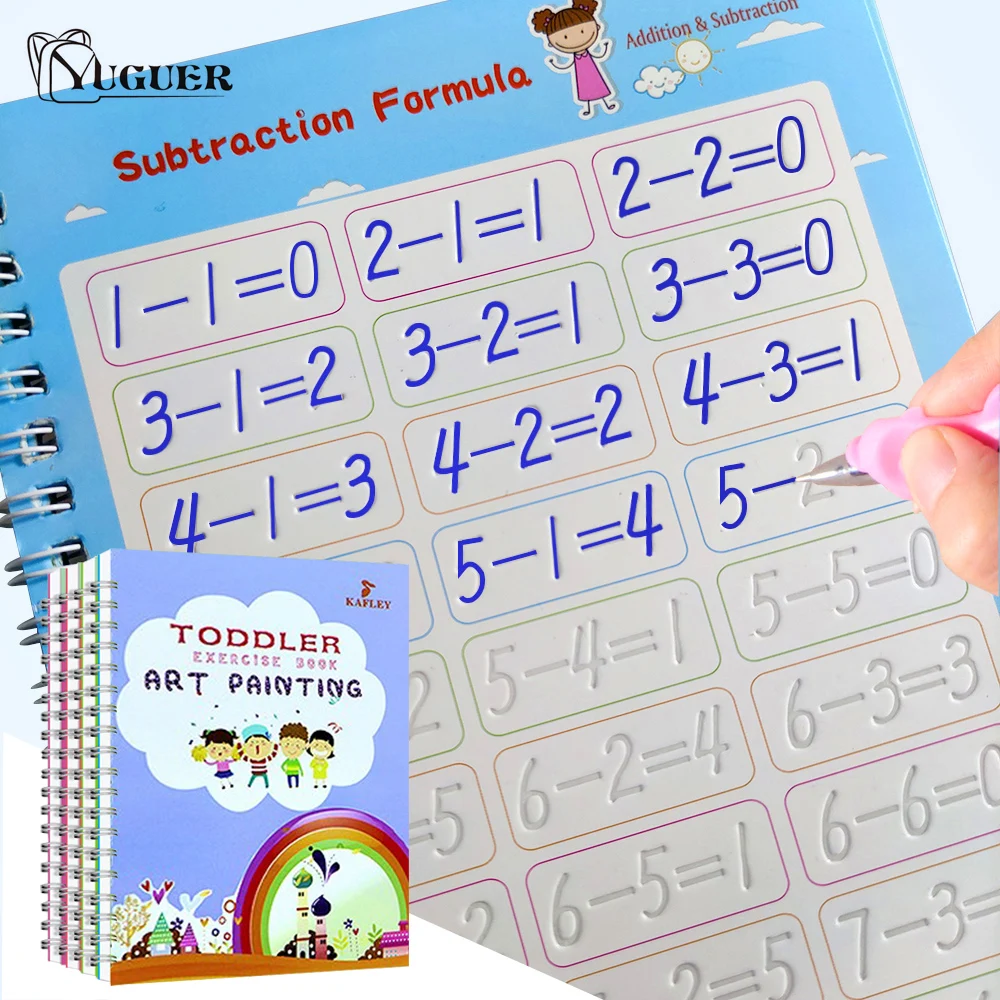 

4 Books A Set Children Books Handwrite Copybook Book for Kids Reusable Calligraphy Toys Learn Mathematical Addition Stationery