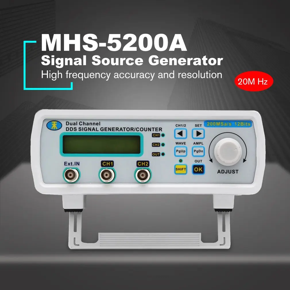 MHS-5200A 20 МГц цифровой DDS двухканальный произвольный сигнал функциональная частота генератора сигнала Высокоточный
