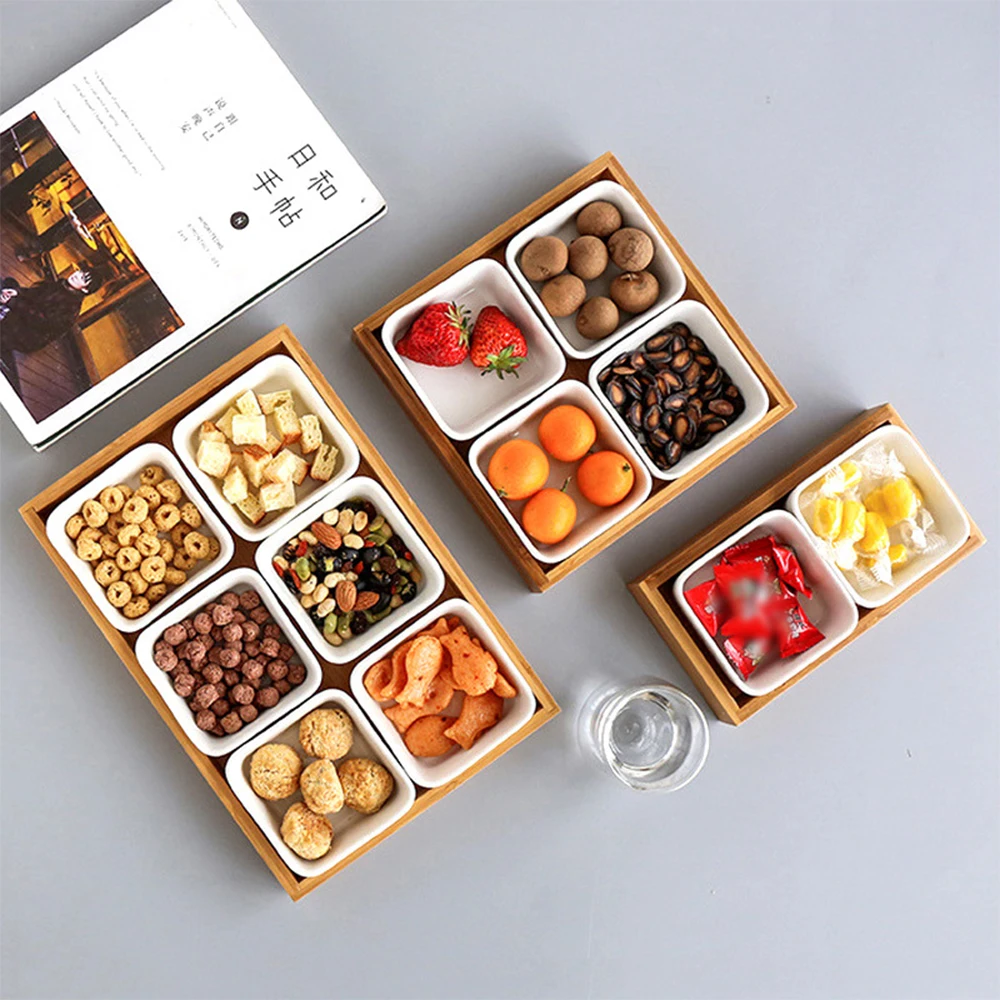

Ceramic Grid Fruit Snack Plate Serving Platter Japanese Small Dish With Tray Ceramic Bamboo Fruit Tableware Dishes For Serving