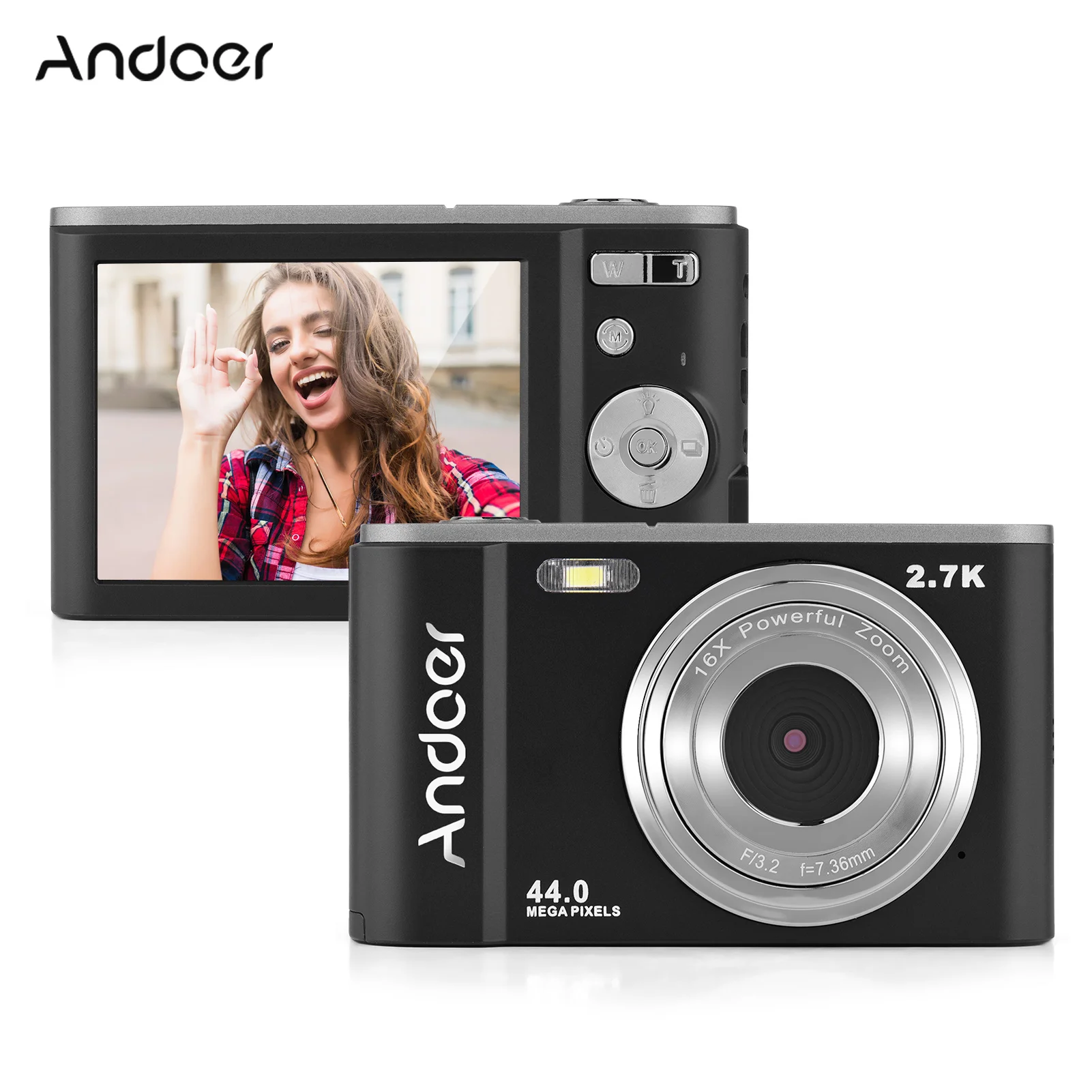 $32.37 Andoer Mini Digital Camera 44MP 2.7K 16X Zoom Self-Timer 128GB Extended Memory Face Detection Anti-shaking Built-in Batteries