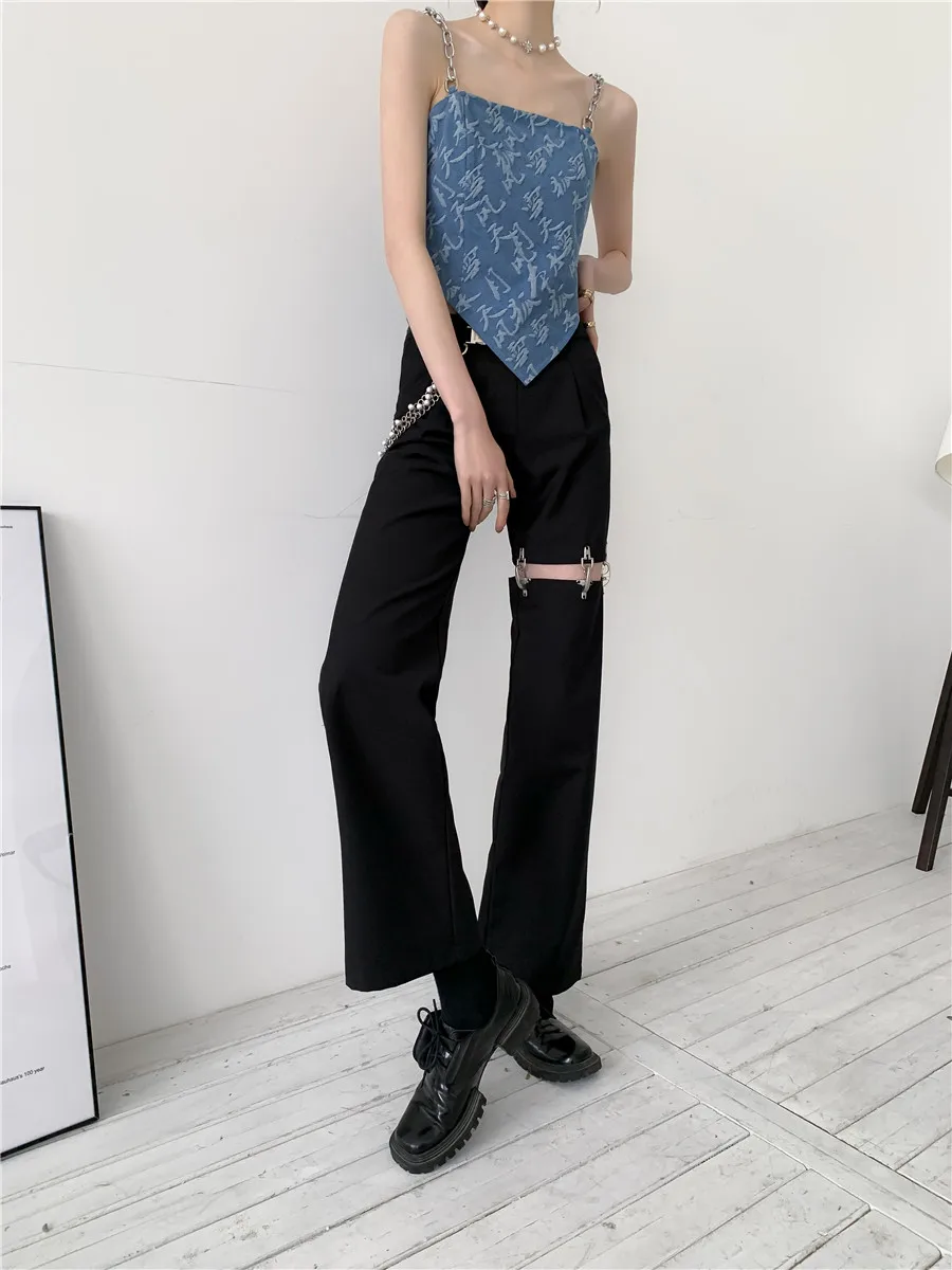 

Bornladies Detachable Designer Funky Black Pants Summer 2021 High Waist Long Pant Trousers Women High Fashion Y2k Pants Clothing