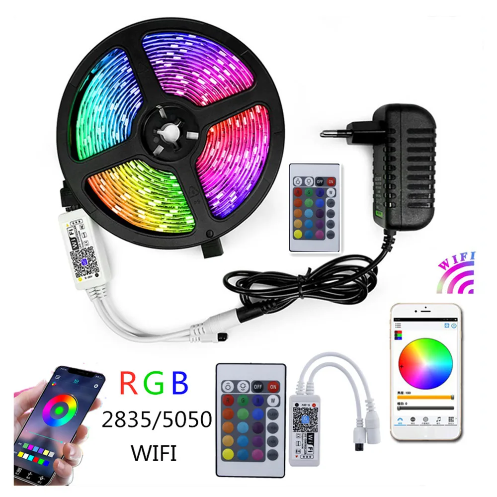 

LED Strip Light WIFI APP RGB 5050 SMD 2835 Leds Flexible Ribbon Fita Led Light Strip 5M 10M 15M Tape Diode DC 12V Remote Adapter