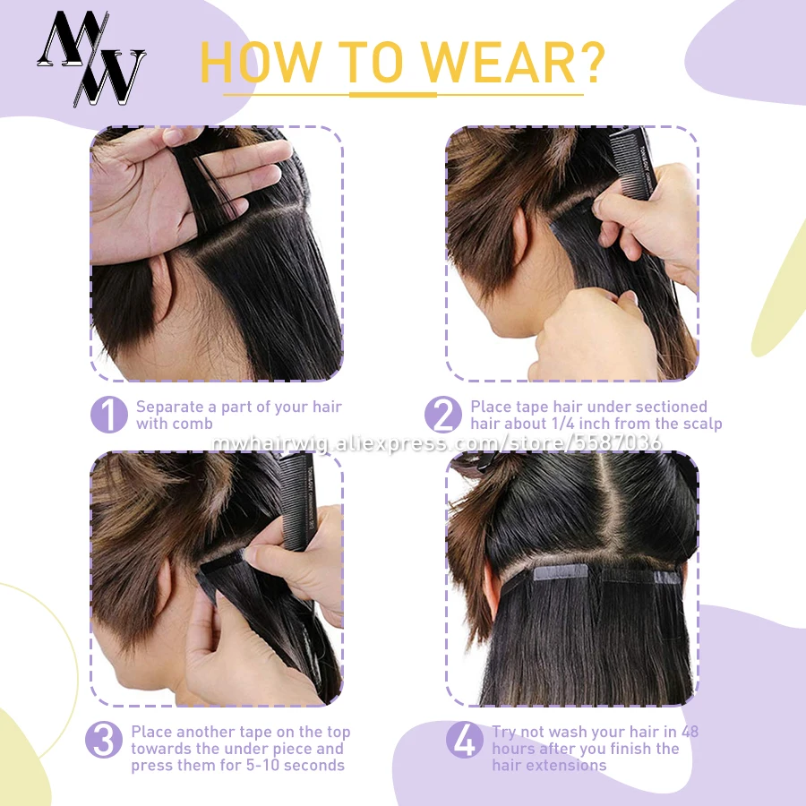 MW Double Drawn Remy Tape In Human Hair Extensions 100% Real Skin Weft Adhesive Glue On Seamless Natural 16/20/24 Inches | Шиньоны и
