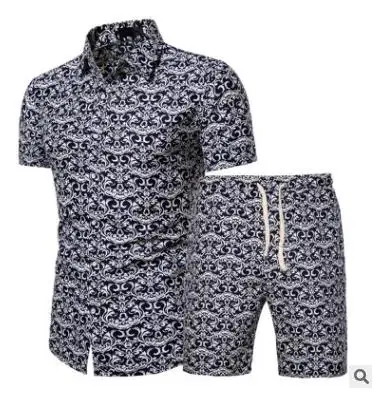 

Men Two-piece Elastic Waist Clothes Set Short Sleeve Turn-down Collar Dot Print Shirt and Shorts